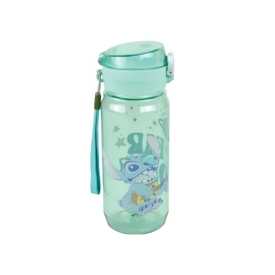 Garrafa de água verde com personagem Stitch