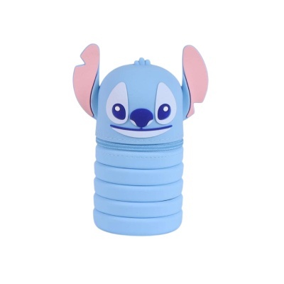 Estojo azul siliconado em forma de personagem com orelhas e rosto