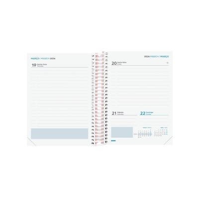 Agenda semanal aberta com páginas dos dias 19 a 22 de março de 2024