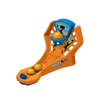 Jogo eletrônico de basquete em plástico laranja e azul com três mini bolas