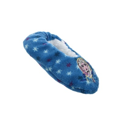 Pantufa infantil azul com flocos de neve e personagem Elsa