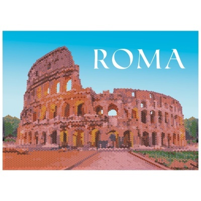 Puzzle do Coliseu em Roma com texto 'ROMA'.