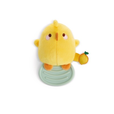 Brinquedo bebé pássaro peluche amarelo com base silicone verde