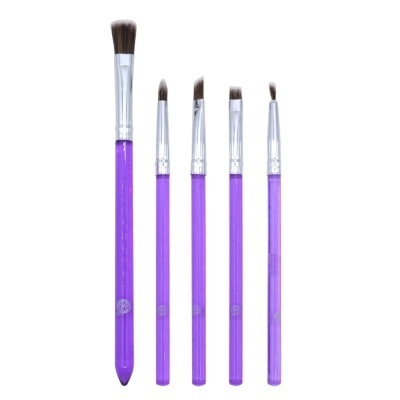 Conjunto de cinco pincéis de maquilhagem com cabos roxos