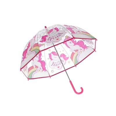 Guarda-chuva infantil com padrão de unicórnios cor-de-rosa e arco-íris