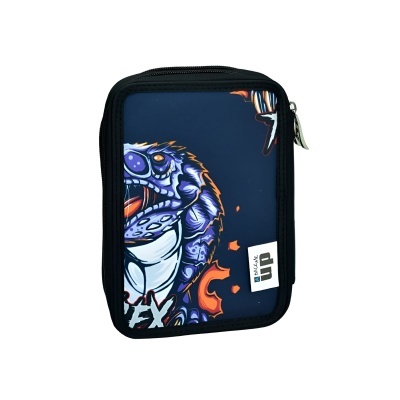 Estojo escolar com desenho de tartaruga azul e fecho preto