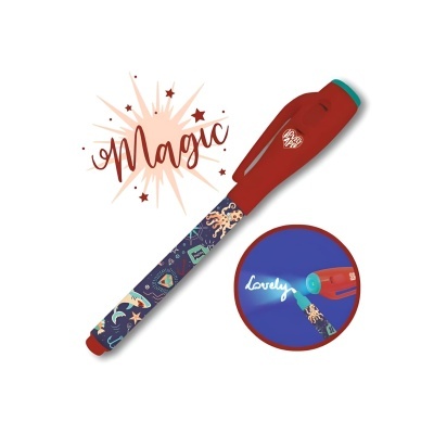 Caneta mágica vermelha com padrões coloridos e texto 'Magic'