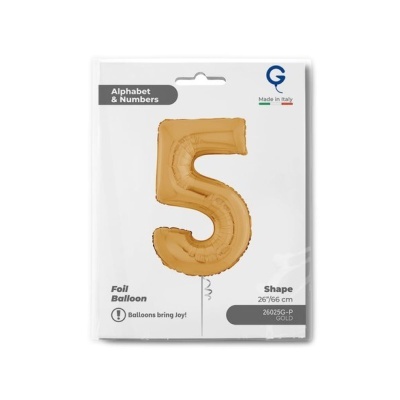 Balão folha dourado número 5 embalado