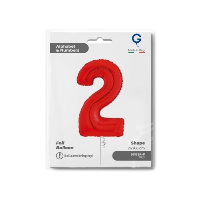 Balão de número 2 vermelho em embalagem branca