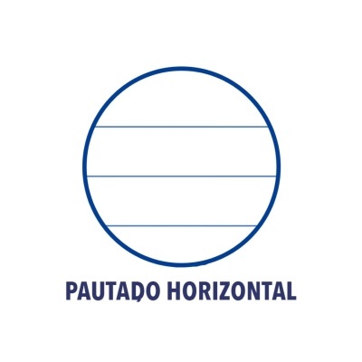 Círculo azul com linhas horizontais e texto PAUTADO HORIZONTAL