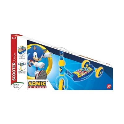 Trotinete infantil azul e amarela Sonic the Hedgehog em caixa