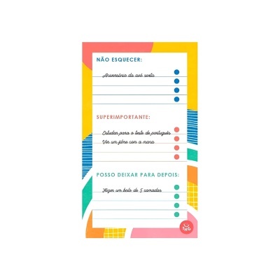 Folha colorida com lista de tarefas em português e pontos coloridos ao lado