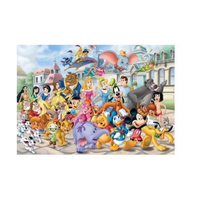 Personagens animados clássicos da Disney num cenário de castelo