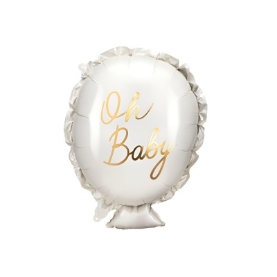 Balão metálico branco com texto dourado Oh Baby