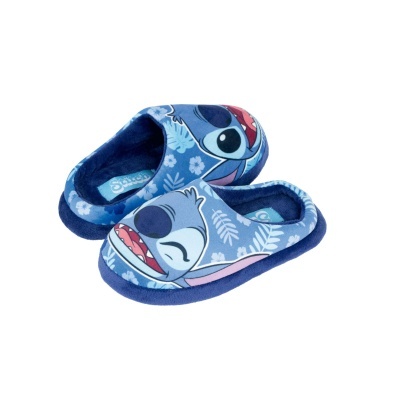 Chinelos azuis com estampado do Stitch e interior de tecido macio