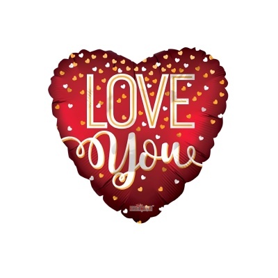 Balão vermelho em forma de coração com texto LOVE you