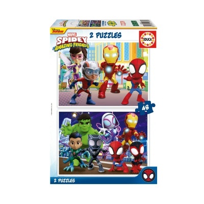 Caixa de puzzles Marvel Spidey Amazing Friends com 2 puzzles coloridos
