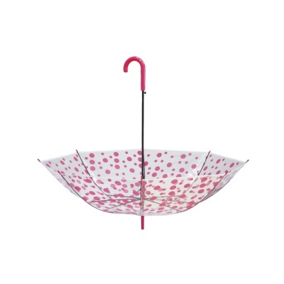 Guarda-chuva invertido com bolinhas cor-de-rosa e cabo curvo rosa