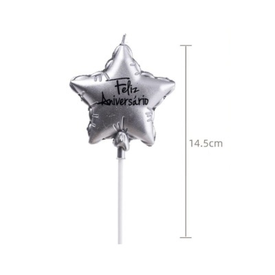 Balão estrela prateado com texto Feliz Aniversário