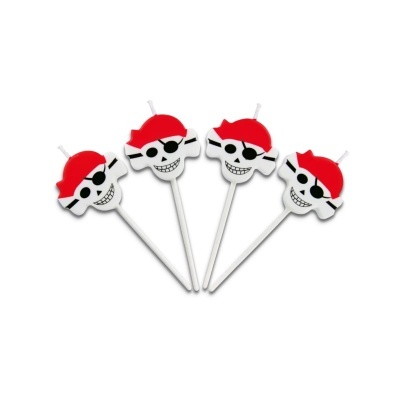 Velas decorativas de caveira com tapa-olho e lenço vermelho