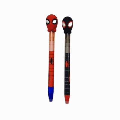 Dois apontadores de lápis Spiderman em vermelho e azul e preto e vermelho