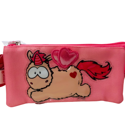 Estojo cor-de-rosa com unicórnio e coração vermelho