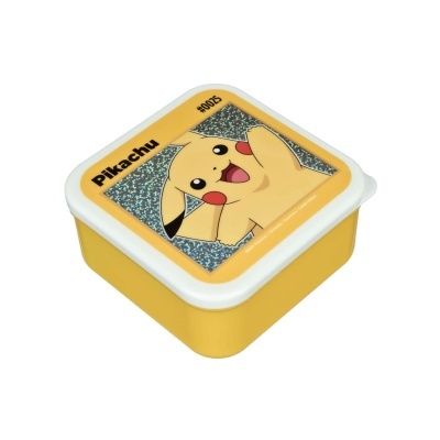 Caixa amarela com tampa decorada com Pikachu e texto Pikachu #0025