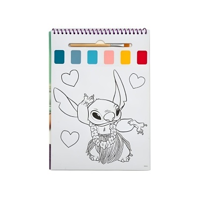 Bloco para pintar com personagem para colorir e tinta em seis cores com pincel