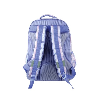 Mochila lilás com alças ajustáveis e acolchoadas em tecido de malha respirável