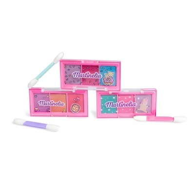 Três paletas de maquilhagem Martinelia com aplicadores em fundo branco