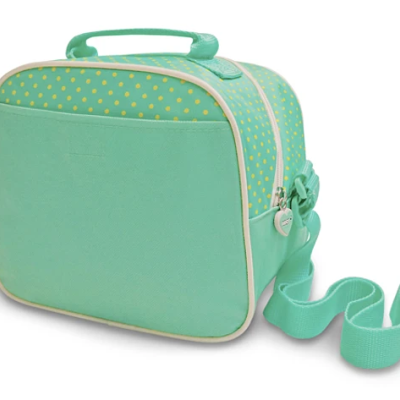 Mala verde água com pontos amarelos e alça ajustável