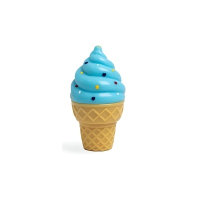 Brinquedo gelado com creme azul e cone castanho com padrão em relevo