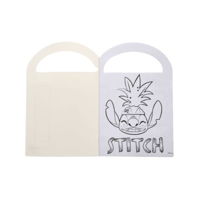 Duas bolsas brancas com alça, uma com desenho de personagem Disney com ananás e texto STITCH