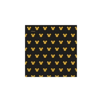 Pano preto com padrão Dourado da cabeça do Mickey Mouse e texto © Disney