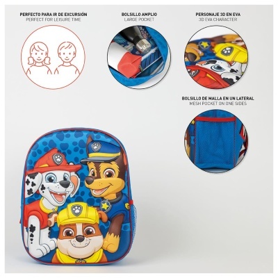 Mochila pequena azul com personagens 3D de EVA e bolsos