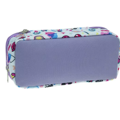 Estojo com base lilás e tecido estampado colorido
