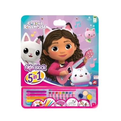 Produto Gabby's Dollhouse com materiais de arte coloridos numa embalagem
