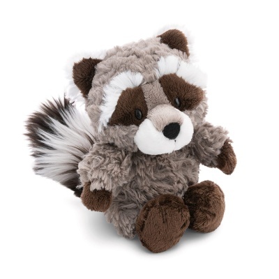 Ursinho de pelúcia castanho e cinzento com cauda felpuda