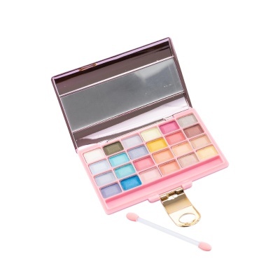 Paleta de maquilhagem rosa com espelho e aplicador de esponja