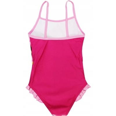 Fato de banho infantil rosa com alças finas e folhos inferiores