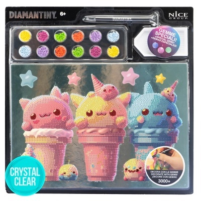 Conjunto DIAMANTINY com figuras de sorvete decoradas com gemas coloridas para criança