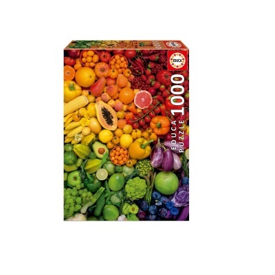 Caixa de quebra-cabeças com 1000 peças de frutas e legumes coloridos
