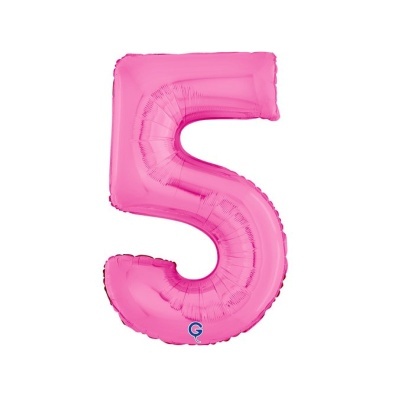 Balão metálico cor-de-rosa em forma do número 5