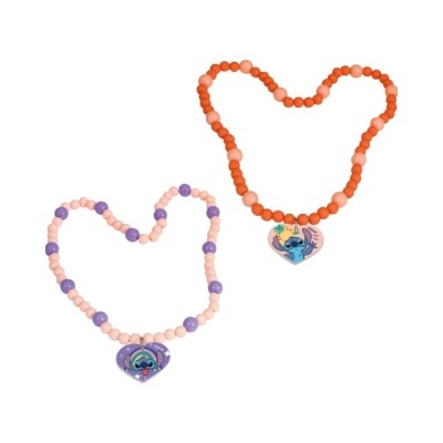 Dois colares de contas com pendentes de coração do Stitch