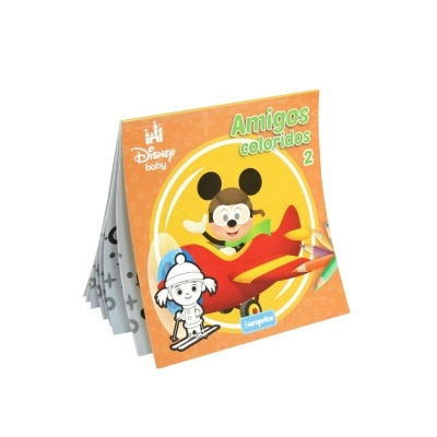 Livro infantil Disney baby Amigos coloridos 2 com capa laranja e personagens desenhados