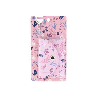 Carteira rosa com padrão floral e porta-moedas com botão de pressão