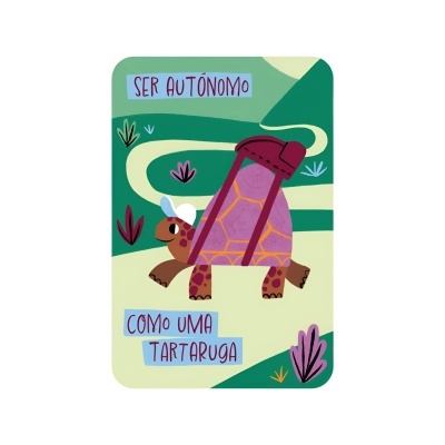 Cartão ilustrado com tartaruga e texto em português