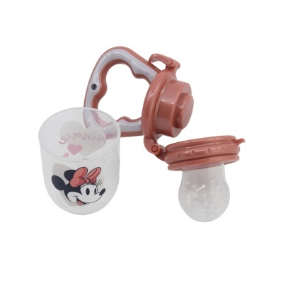 Chupeta rosa com copo transparente com desenho da Minnie Mouse