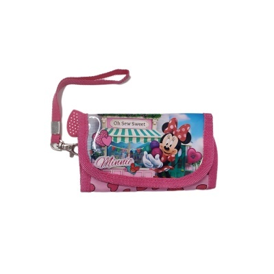 Carteira infantil rosa com imagem da Minnie Mouse e texto Oh Sew Sweet
