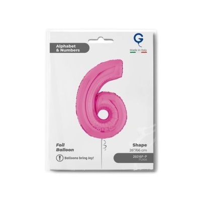 Balão folha em forma de número 6 cor fúcsia embalado